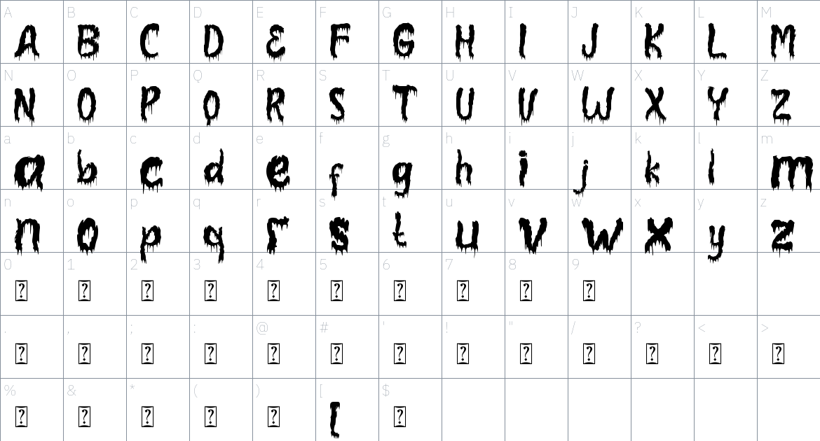 Monster Blood font Character Map