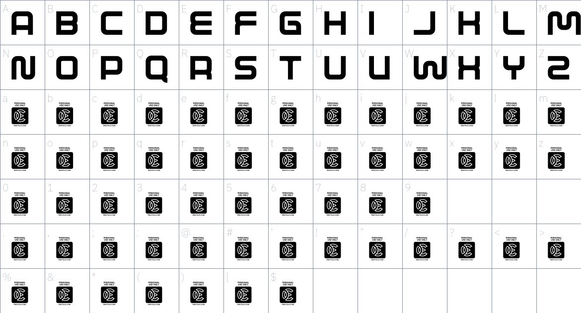 EMOTIQ font Character Map