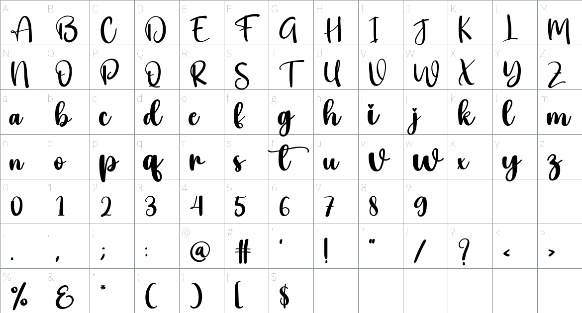 Bonny font Character Map