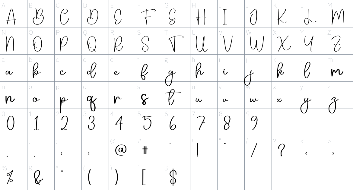 Monologue font Character Map