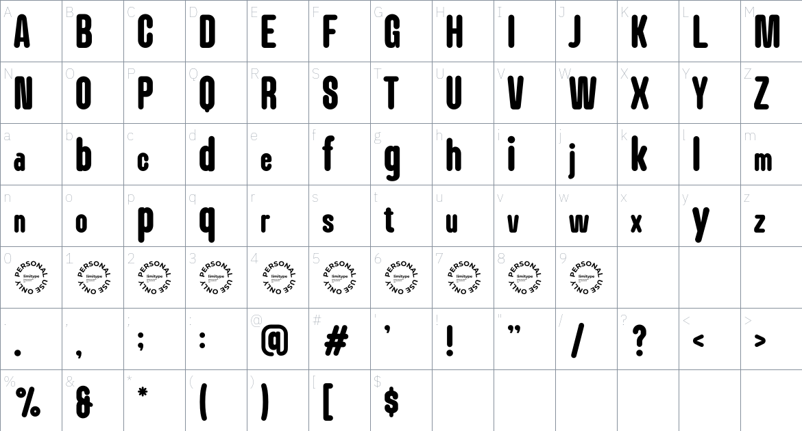 Lokanova Rounded font Character Map