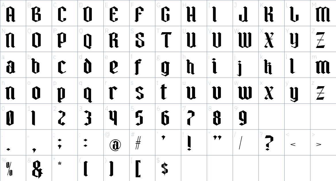 Blackiron font Character Map