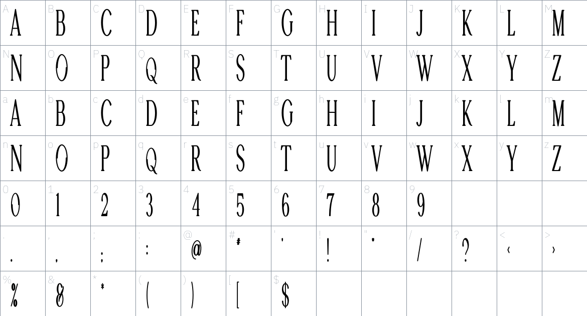 Hazel font Character Map