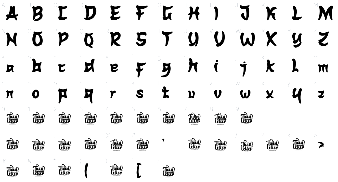 Usagi font Character Map