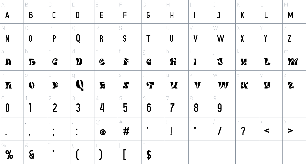 Gratezon Regular font Character Map