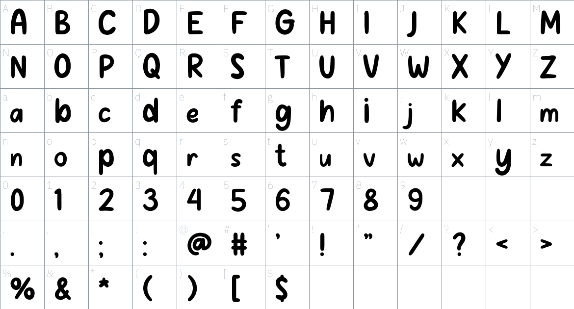 Gelembung font Character Map