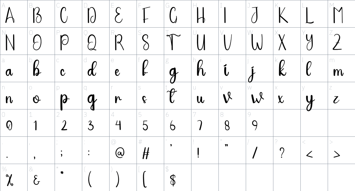 Daddy Boho font Character Map