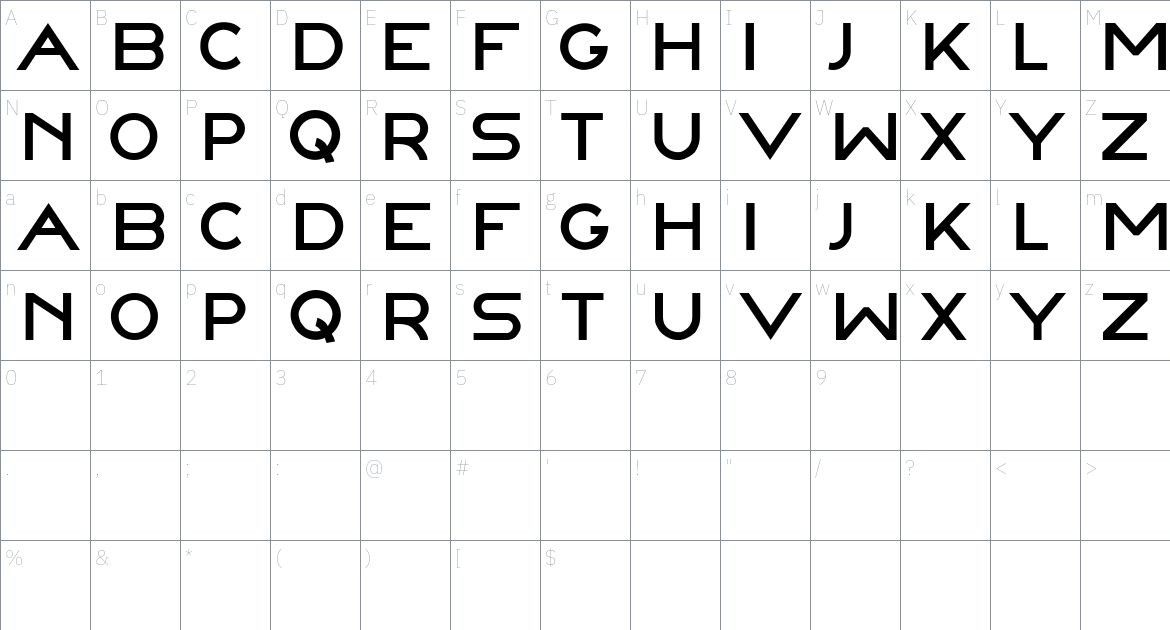 Reiniger font Character Map