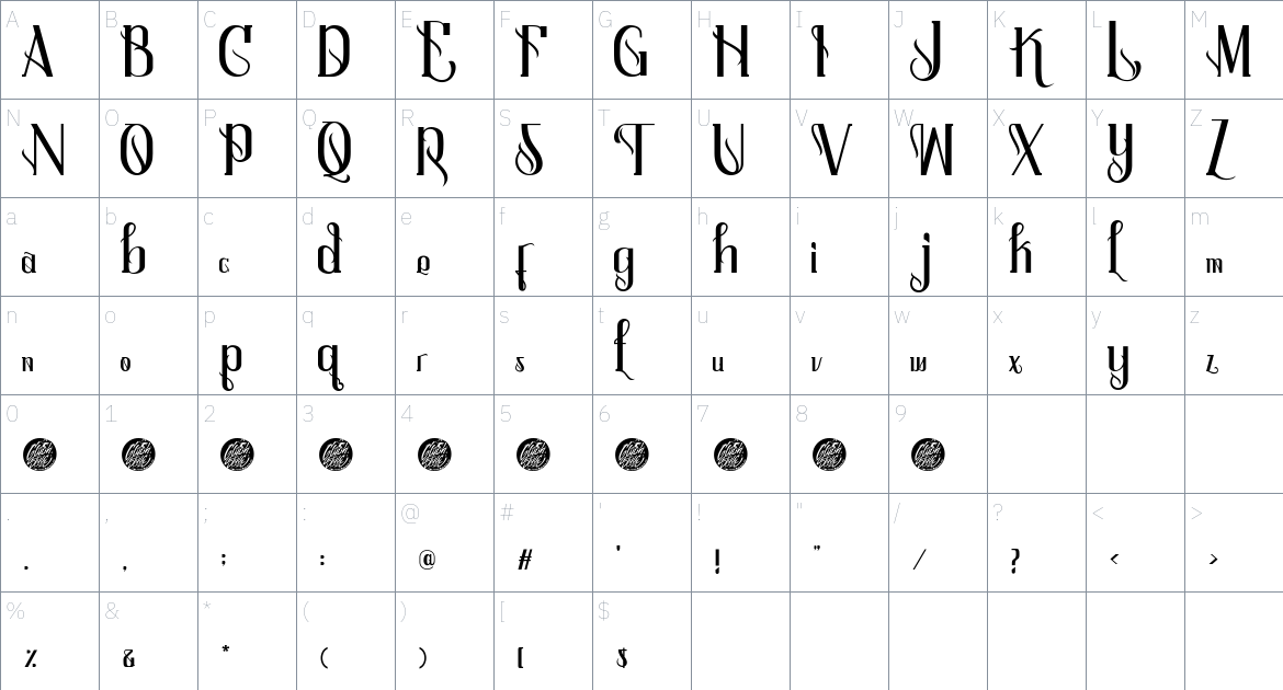 Qramesy font Character Map