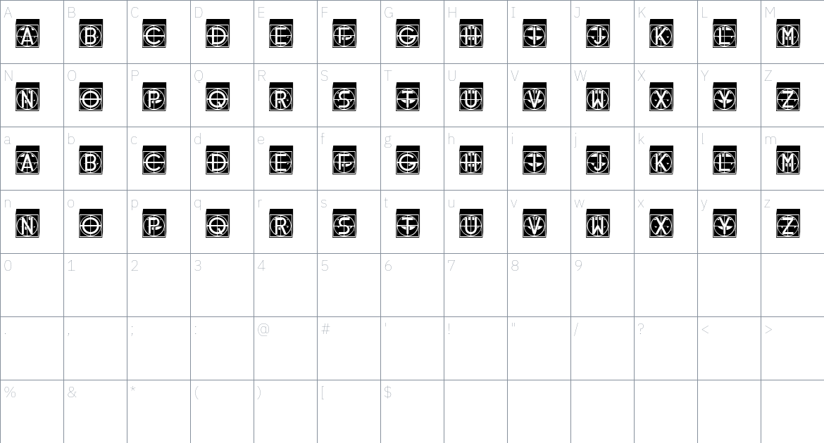 Target font Character Map