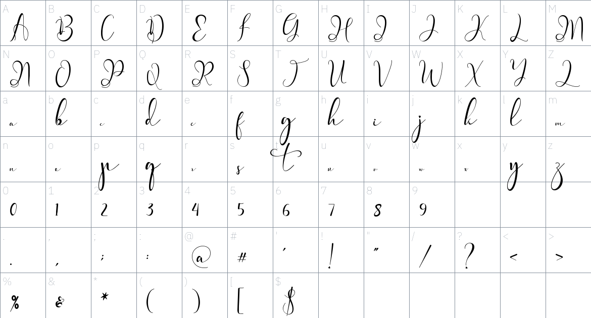 Madelline Font font Character Map