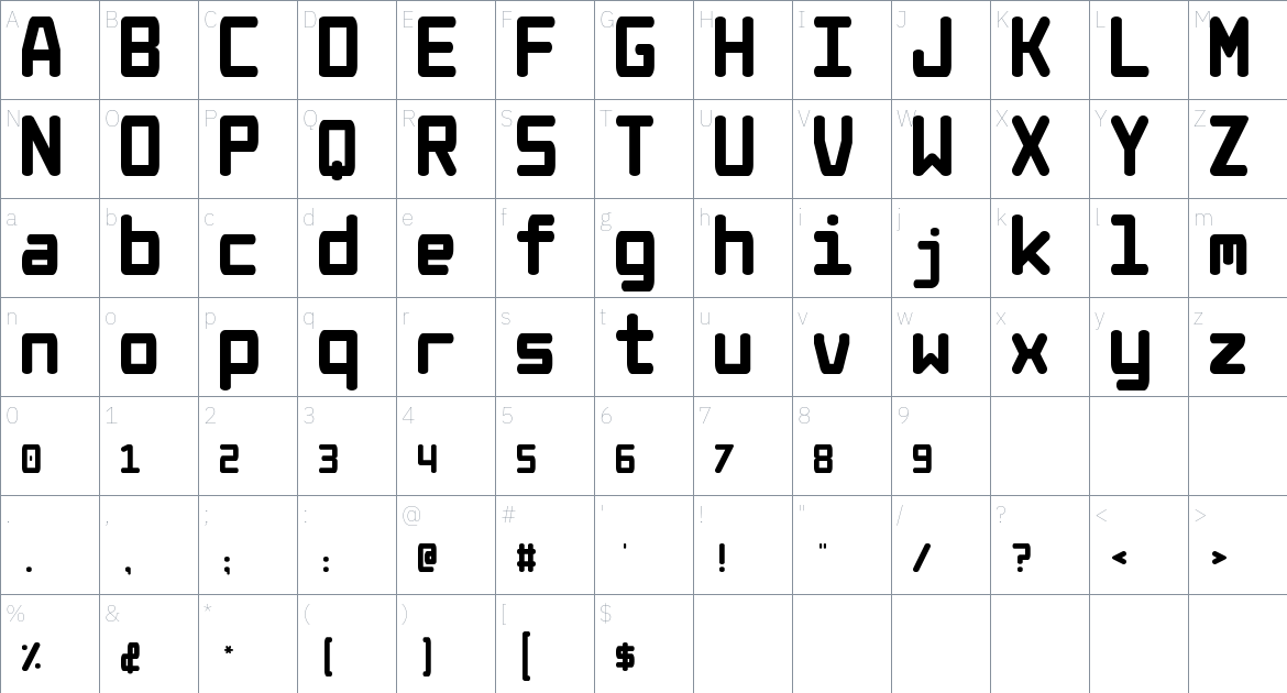 Prime Mono Round Font font Character Map