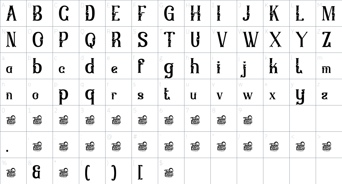 Menier font Character Map