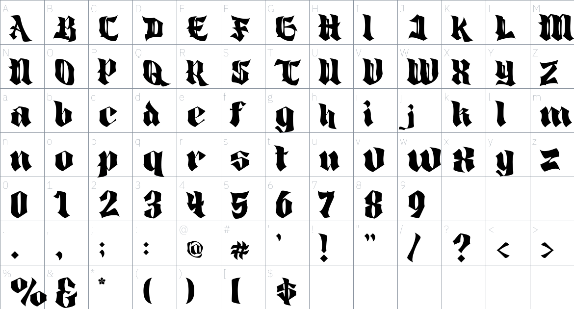 God Hells font Character Map