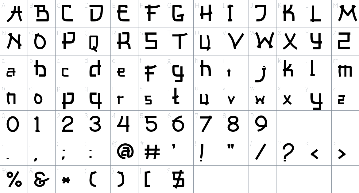 Asiana font Character Map