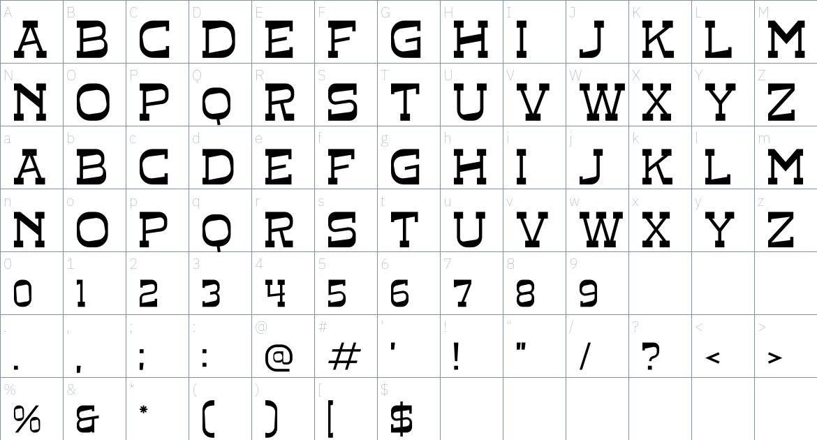 Golden Brooke font Character Map