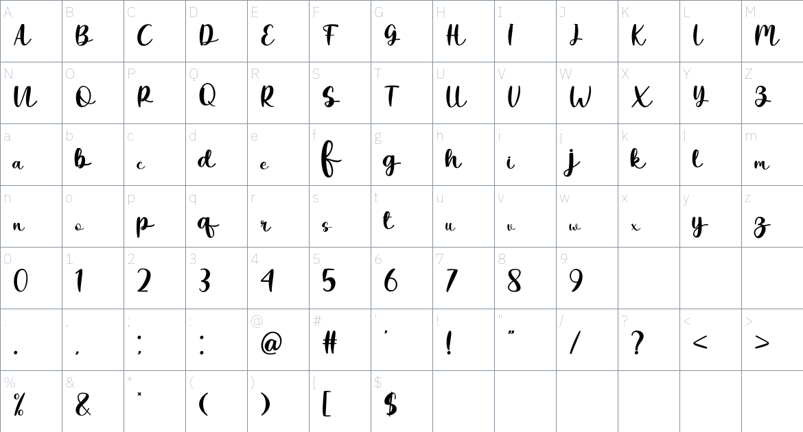 Simple Daily font Character Map