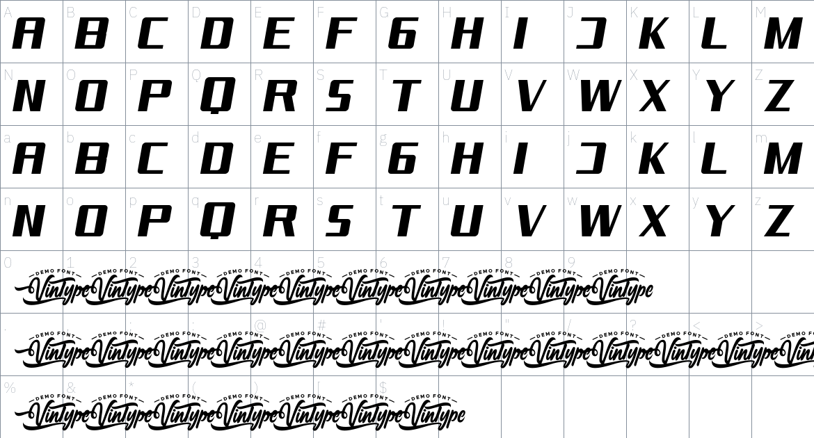 Theropods font Character Map