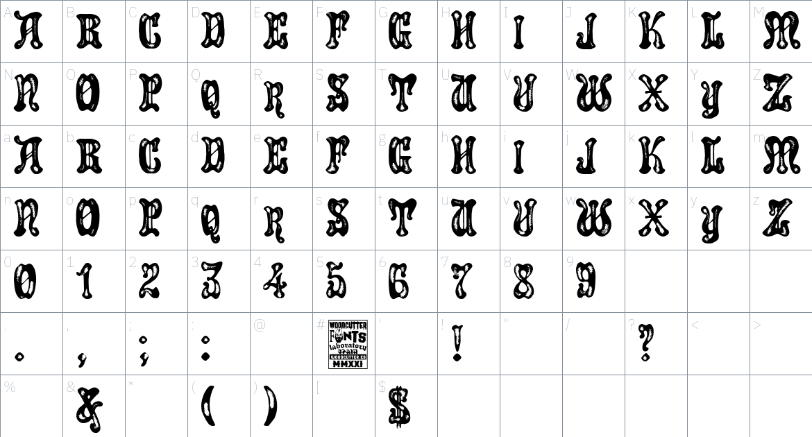 Sherwood Forest font Character Map