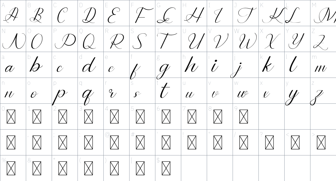 Dinernighty font Character Map