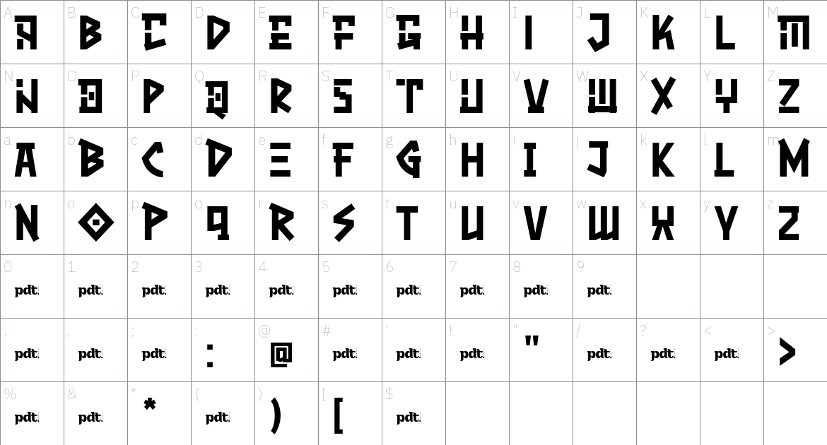 Asrog Genos font Character Map