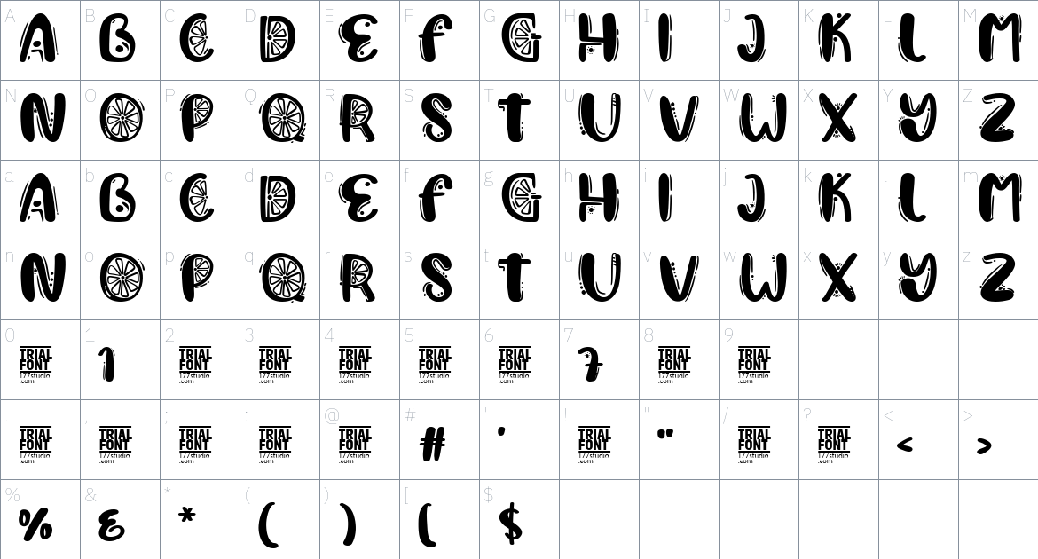 Action Display font Character Map