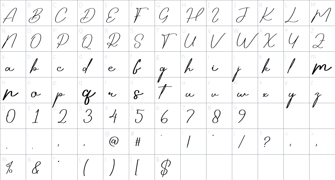 Audrey Signature font Character Map