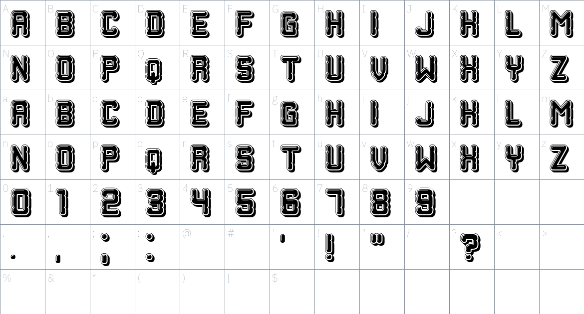 Pubis font Character Map