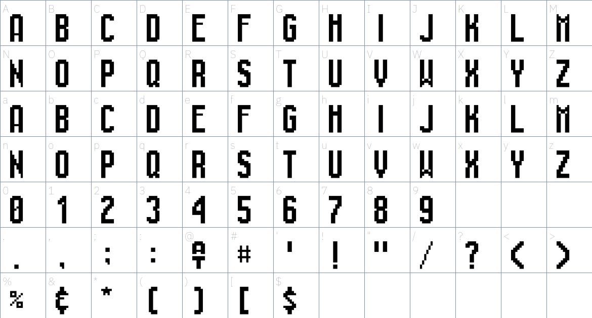 Starting Machine font Character Map