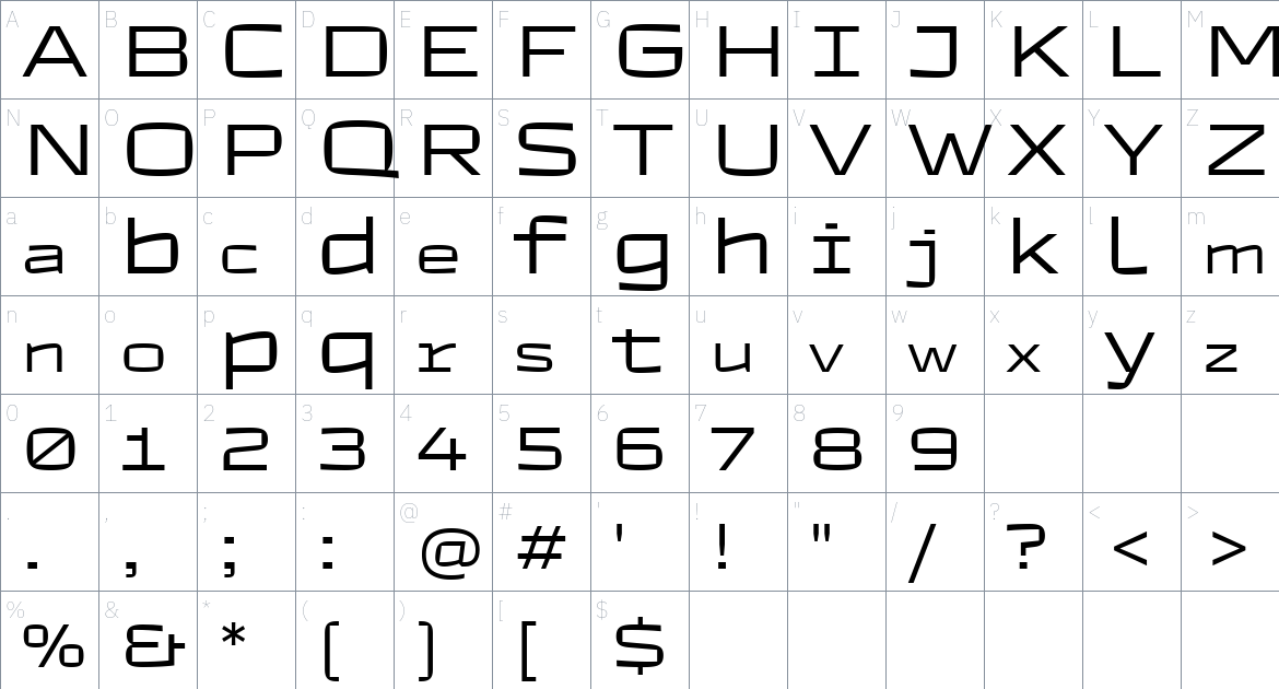 TT Autonomous font Character Map