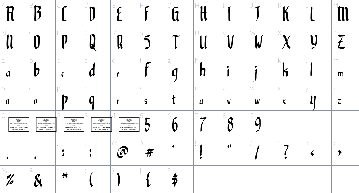 Nocturnal font Character Map