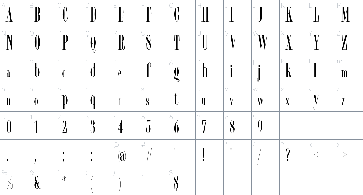 TT Espina font Character Map