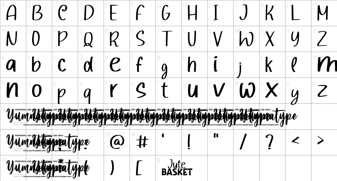 Jute Basket font Character Map