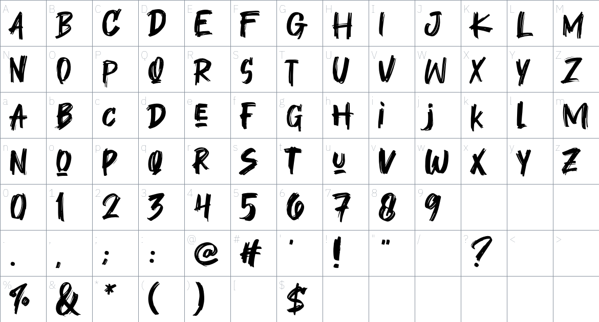 The Lost Dungeon font Character Map