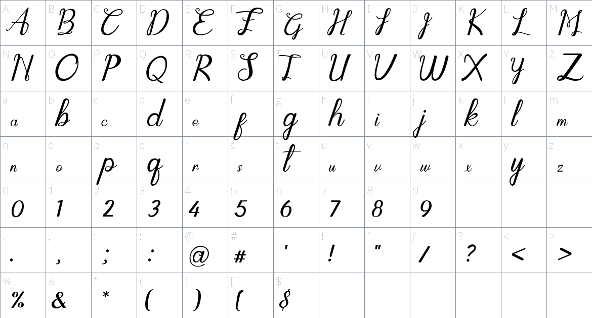 Diamora Champion font Character Map