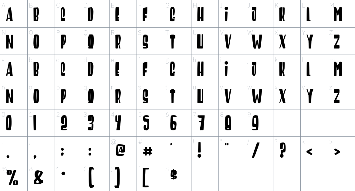 Return Of The Gunfighter font Character Map