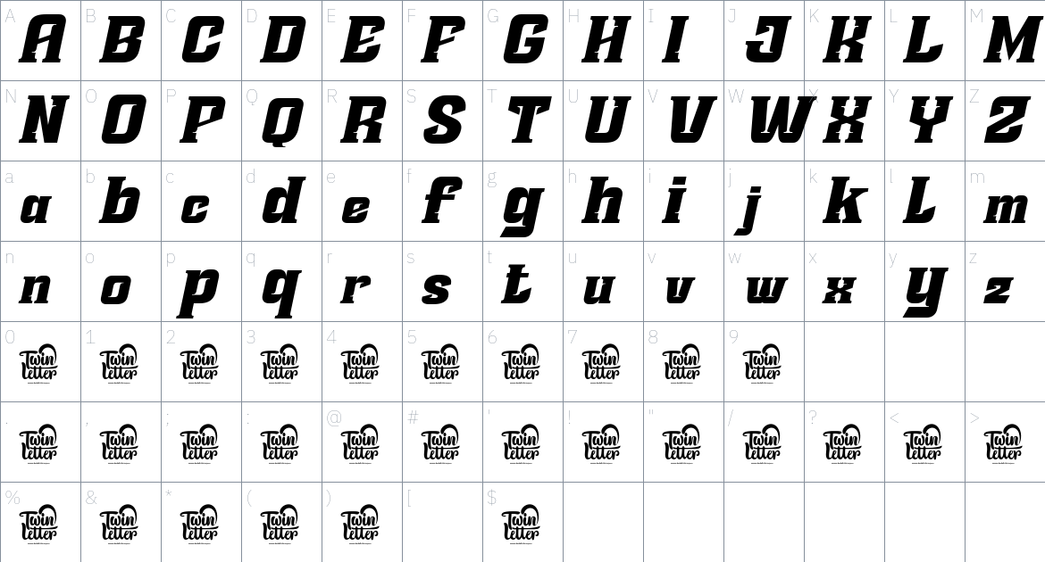 Athyrki font Character Map