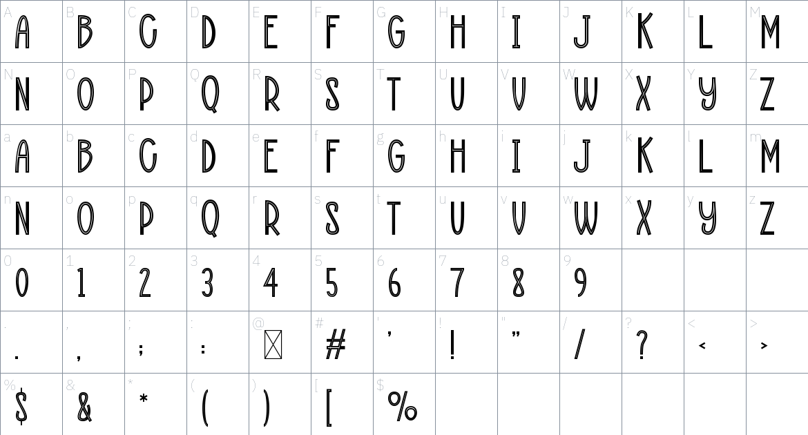 Delosta font Character Map