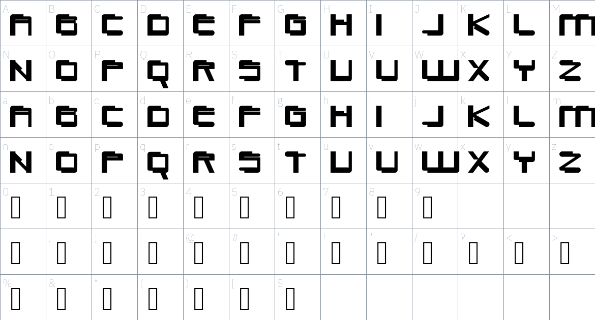 Aeogo font Character Map