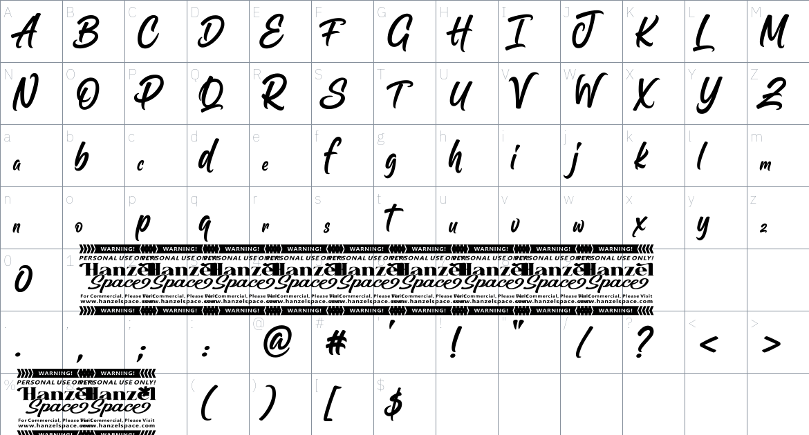 Skilled Hands font Character Map