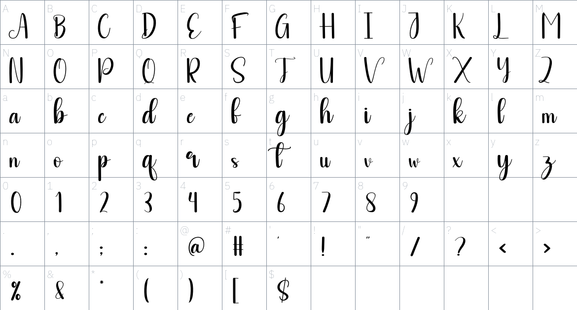 Accompany font Character Map