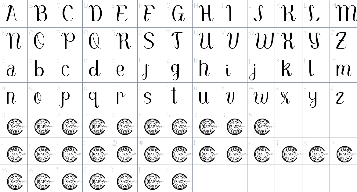 Marginir font Character Map