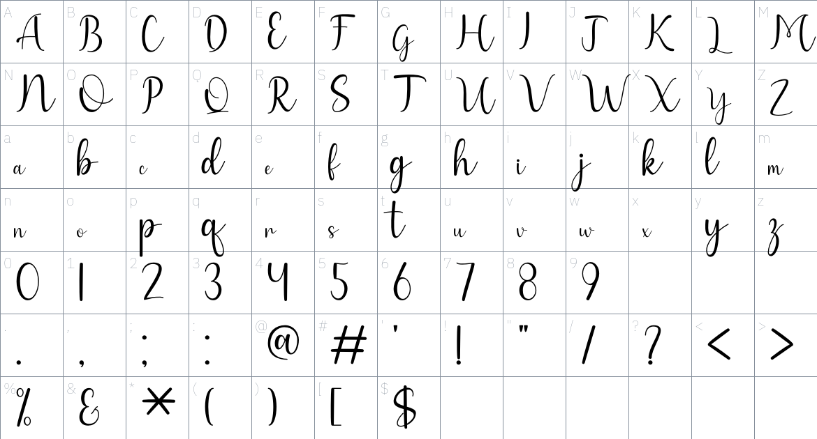 Dahlia font Character Map