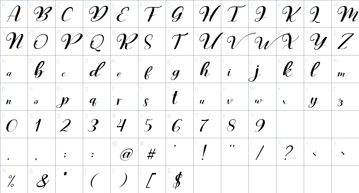 Ashley Rosa font Character Map