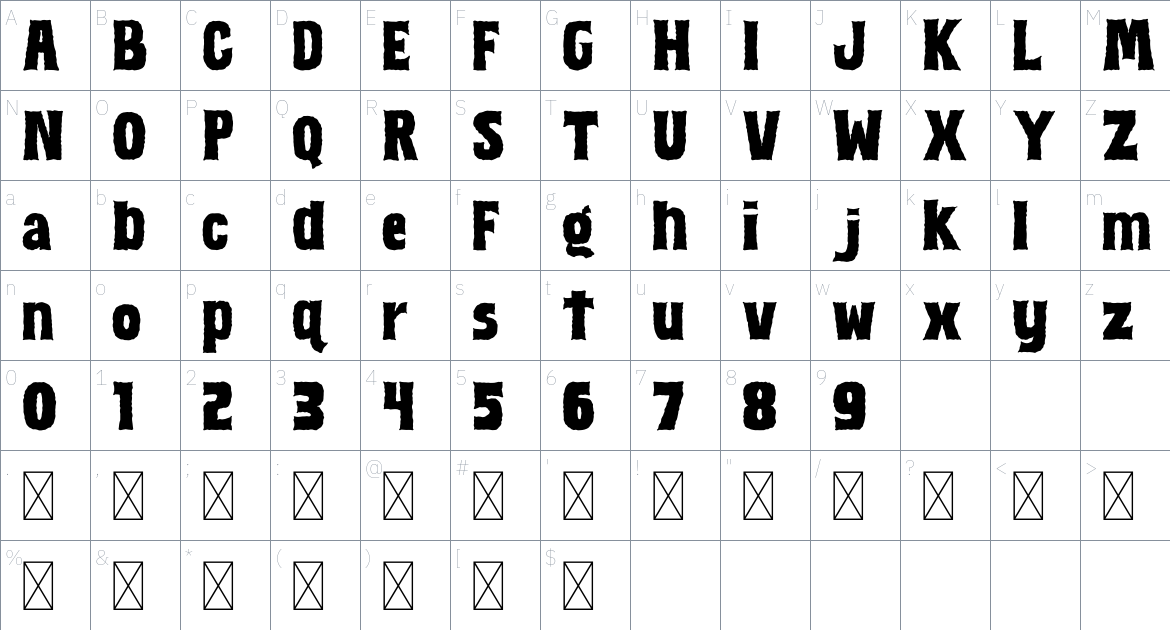 Gravestone font Character Map