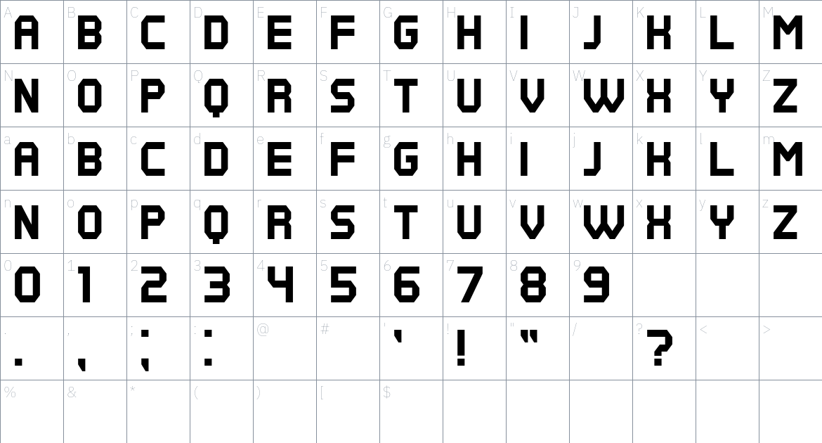 Mishap font Character Map