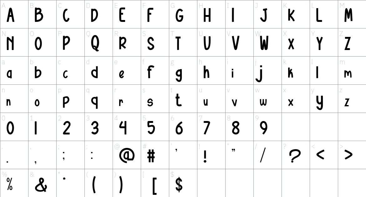 Quemo font Character Map