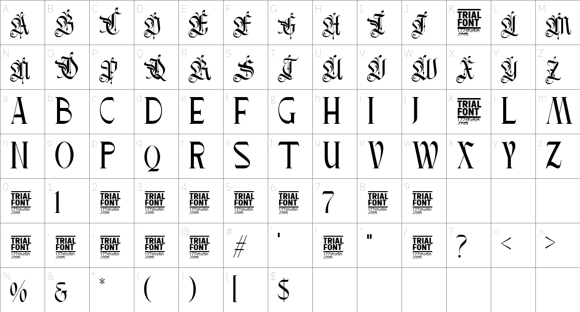 Asember Modern font Character Map