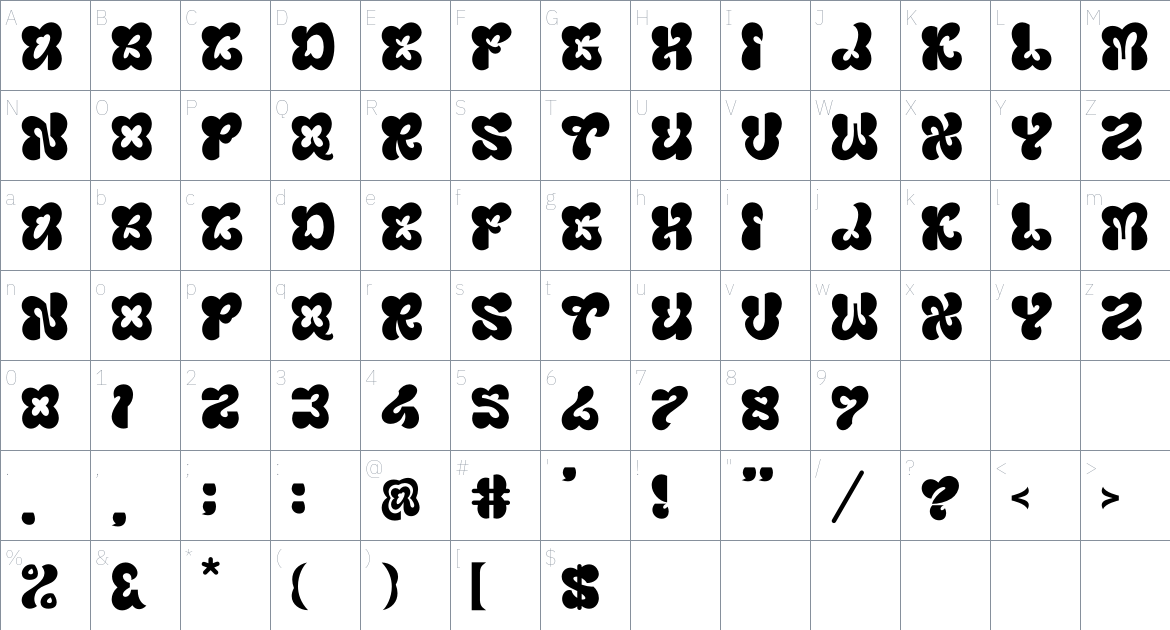 Blumebungabloem Display font Character Map