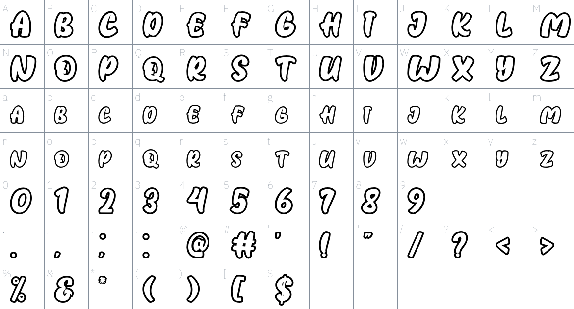 Strezy Break Outline font Character Map